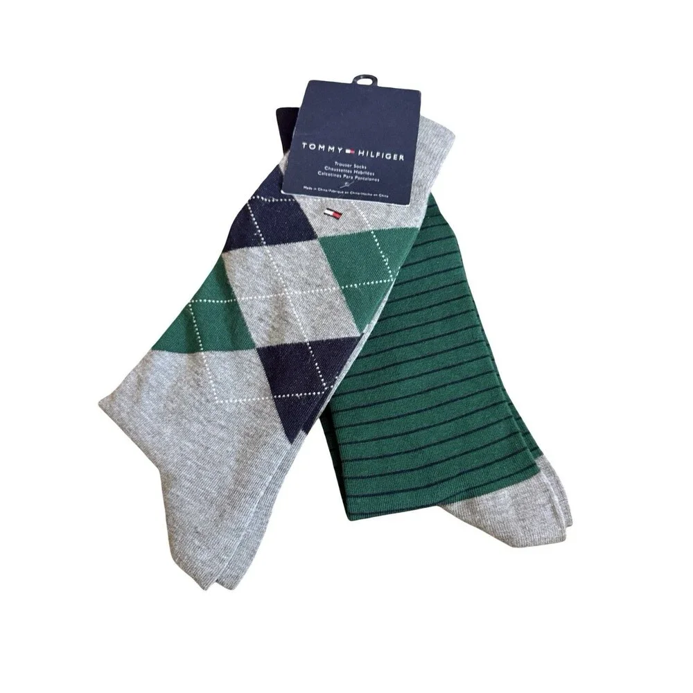 Tommy Hilfiger Men's 2-PK Argyle Trouser Socks Cotton Blend Classic Style NWT